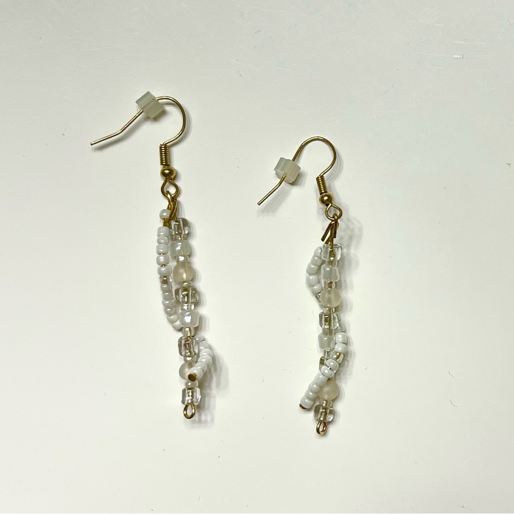 Elegant Gold and White Beaded Earrings